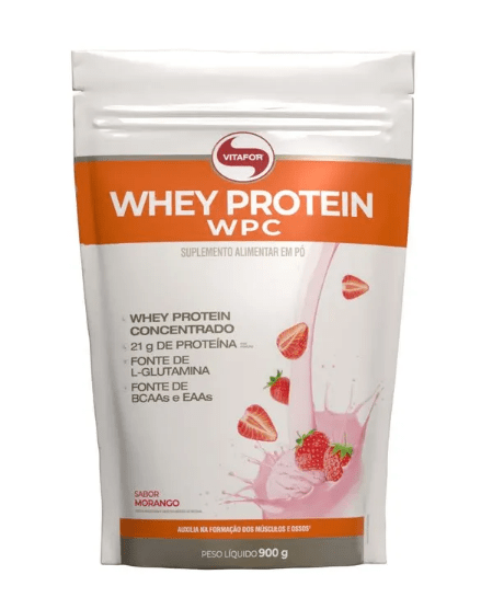 Whey Protein WPC -Pouch 900g Morango - Vitafor